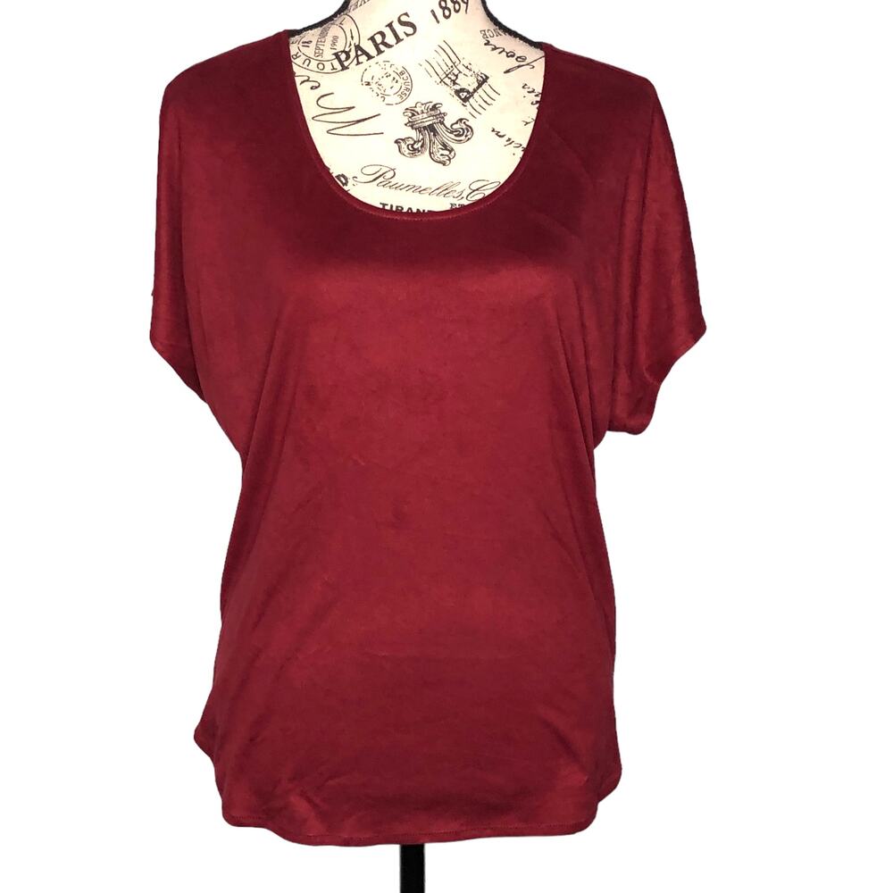 Alice Blue (S) Short Sleeve Round High-Low Hem Faux Suede Top - Stitch Fix